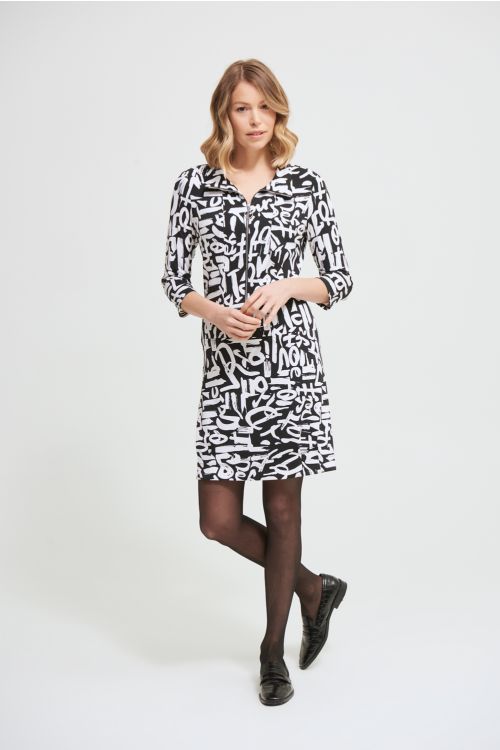 Joseph Ribkoff Black/Vanilla Graffiti Print Dress Style 213426