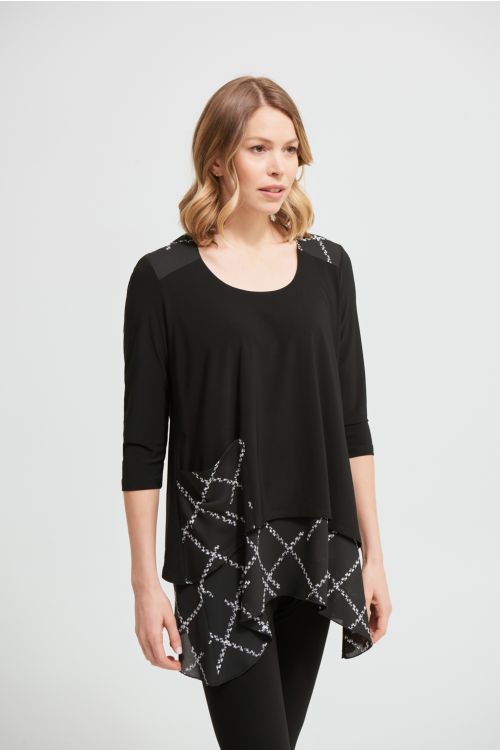 Joseph Ribkoff Black/Vanilla Checkered Top Style 213468