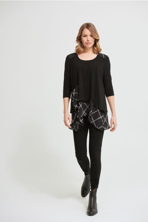 Joseph Ribkoff Black/Vanilla Checkered Top Style 213468