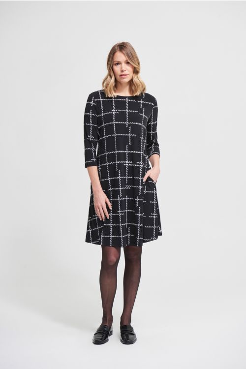 Joseph Ribkoff Black/Vanilla Check Print Dress  Style 213581