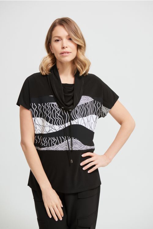 Joseph Ribkoff Black/Vanilla Woven Geometric Top Style 213608