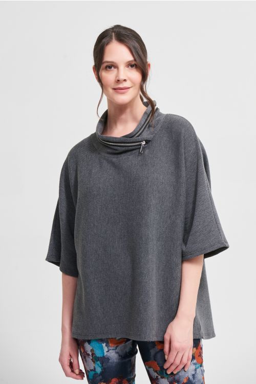 Joseph Ribkoff Grey Melange/Black Hooded Top Style 213621