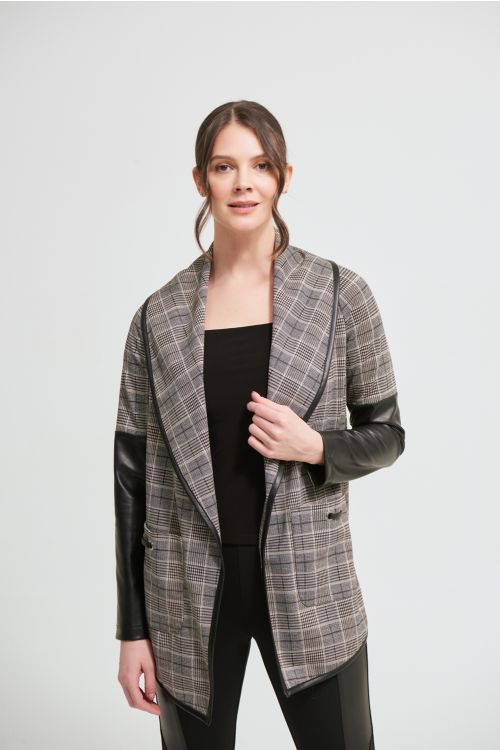 Joseph Ribkoff Black/Multi Plaid Cardigan Style 213656