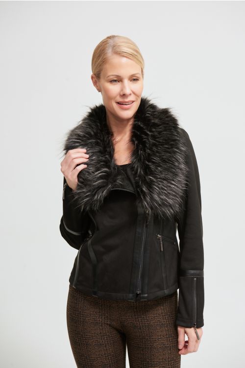 Joseph Ribkoff Black/Grey Faux Fur Collar Jacket Style 213955