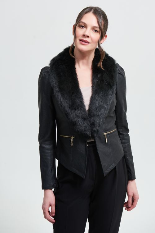 Joseph Ribkoff Black Faux Fur Jacket Style 213963