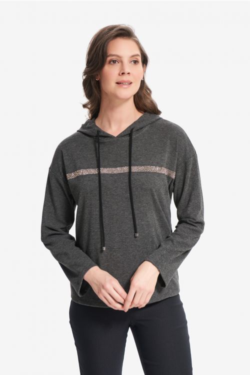 Joseph Ribkoff Charcoal/Black Dolman Sleeve Hoodie Style 214100