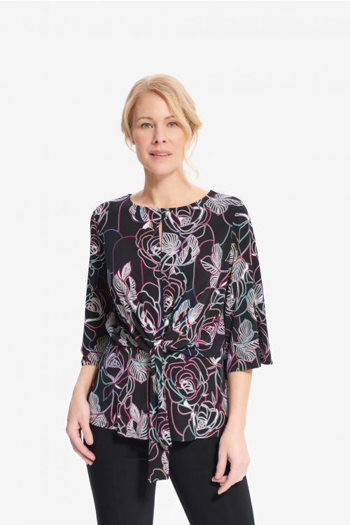 Joseph Ribkoff Black/Multi Floral Print Top Style 214122