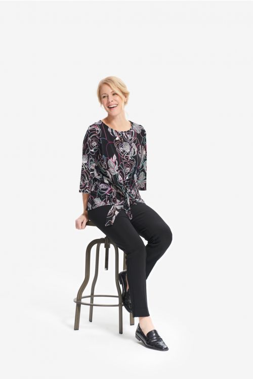 Joseph Ribkoff Black/Multi Floral Print Top Style 214122