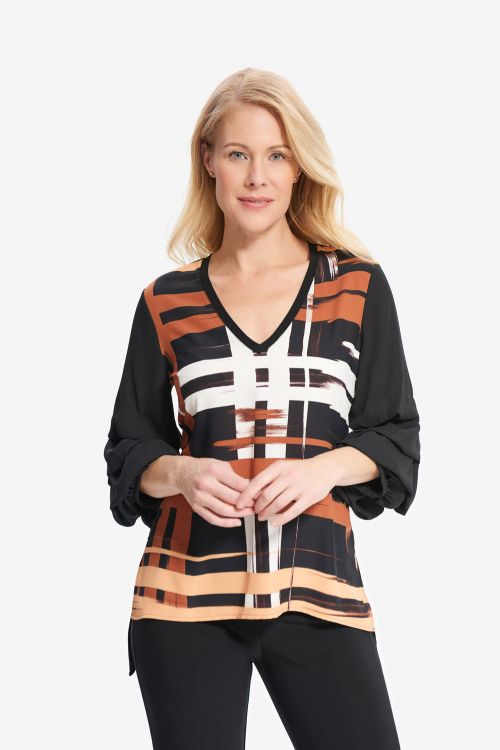 Joseph Ribkoff Black/Multi Woven Tunic Style 214129 - main