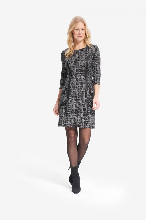 Joseph Ribkoff Black/Grey 3/4 Sleeve Printed Dress Style 214152