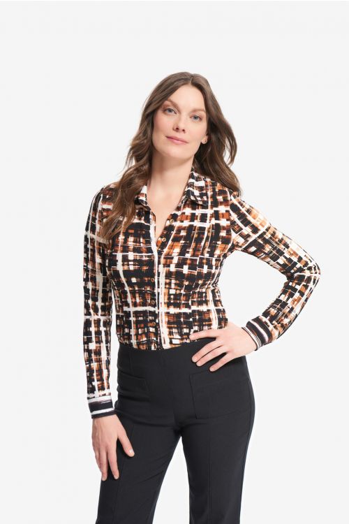 Joseph Ribkoff Black/Multi Check Print Blouse Style 214162