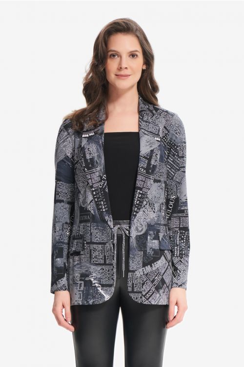 Joseph Ribkoff Black/Grey Newspaper Print Blazer Style 214187