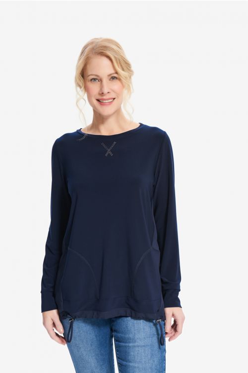 Joseph Ribkoff Midnight Blue Drawstring Waist Top Style 214201 - Main Image