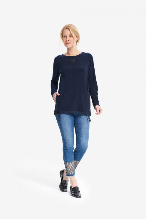 Joseph Ribkoff Midnight Blue Drawstring Waist Top Style 214201 - Main Image