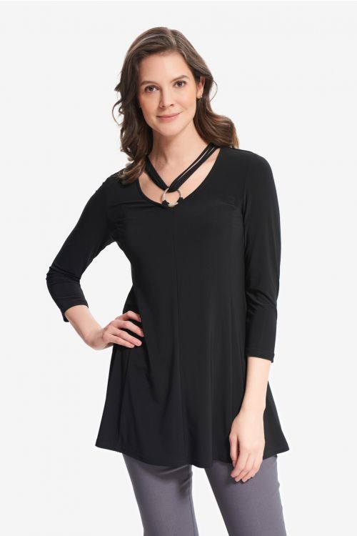 Joseph Ribkoff Black Eyelet Detail Top Style 214212