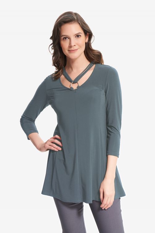 Joseph Ribkoff Mineral Blue Eyelet Detail Top Style 214212