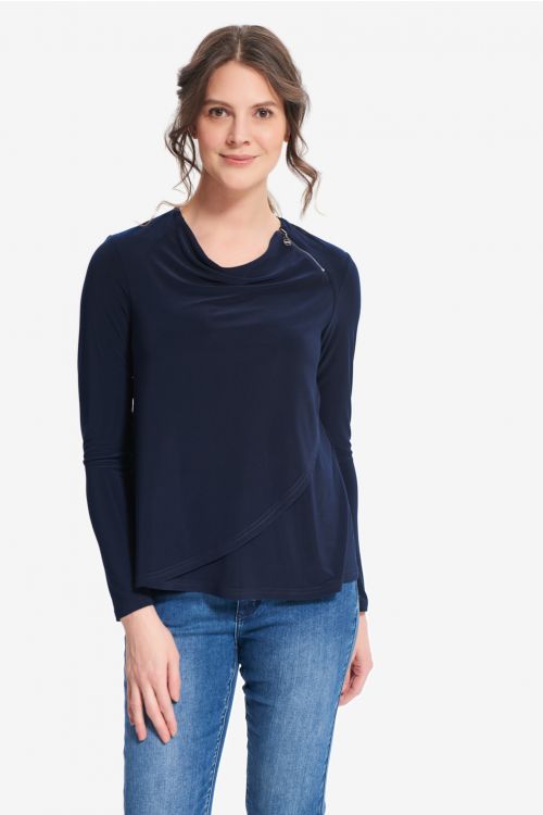 Joseph Ribkoff Midnight Blue Zipper Detail Jersey Top Style 214286 - Main Image