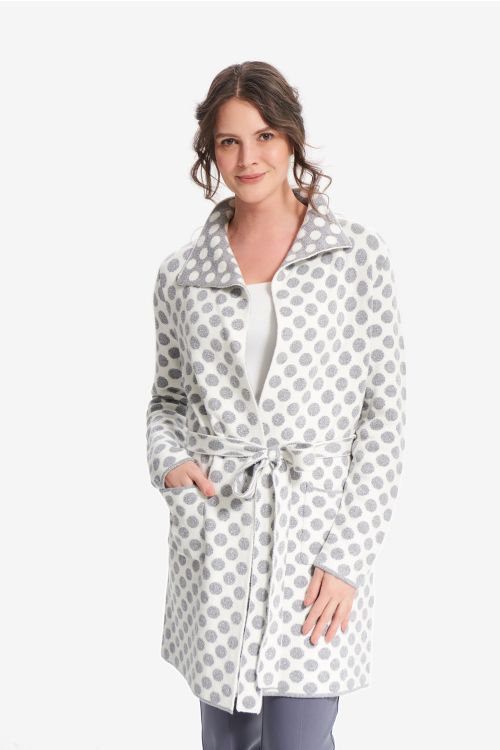 Joseph Ribkoff Vanilla/Grey Polka Dot Cardigan Style 214932