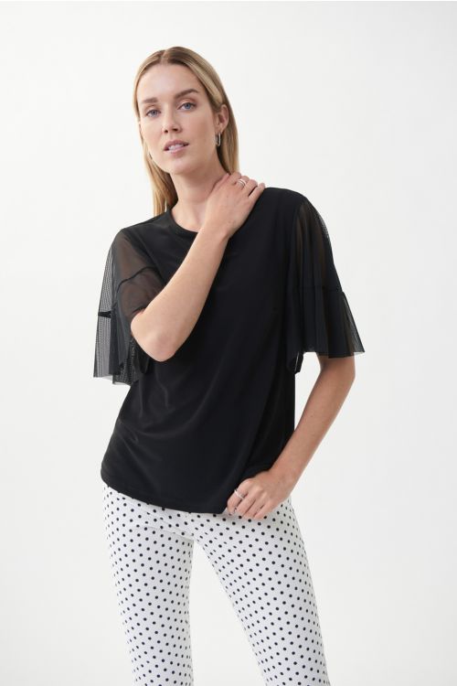 Joseph Ribkoff Black Mesh Sleeve Top 222137