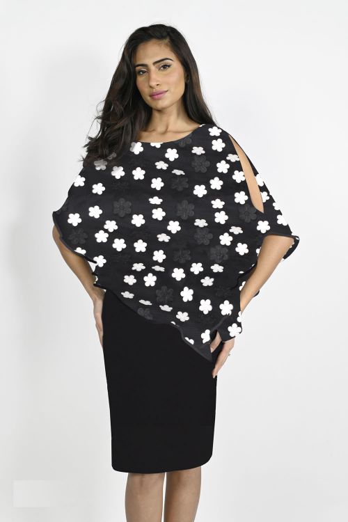 Frank Lyman Black/White Knit Dress with overlay Style 222301