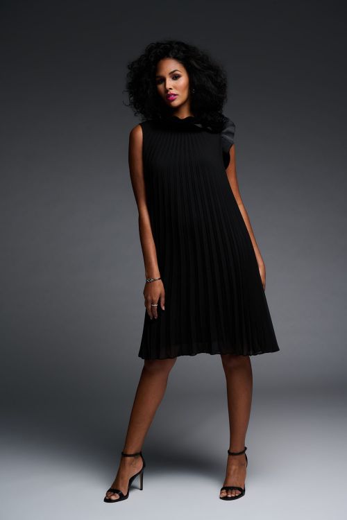 Joseph Ribkoff Black Sleeveless Pleated Dress Style 223728-main