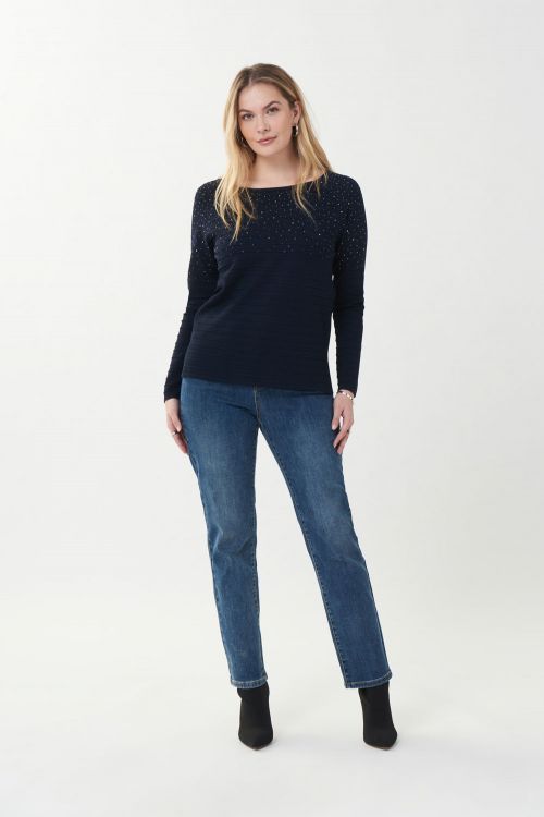 Joseph Ribkoff Midnight Blue Embellished Knit Top Style 223955