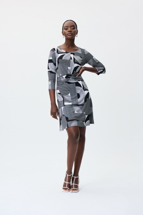 Joseph Ribkoff Vanilla/Black Geometric Print Dress Style 231020