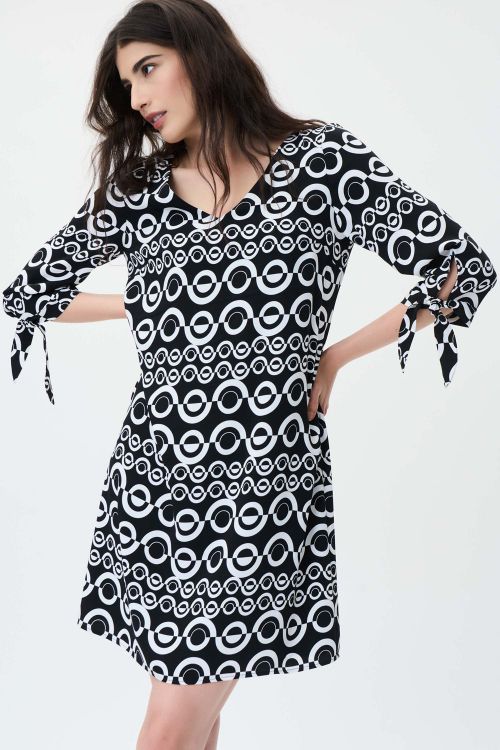 Joseph Ribkoff Black/Vanilla Geometric Print Trapeze Dress Style 231085