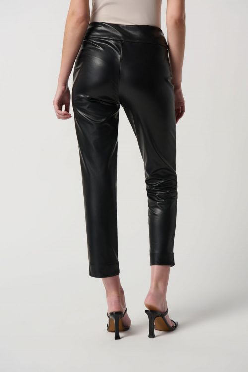 Joseph Ribkoff Black Solid Leatherette Cropped Pull-On Pants Pants Style 231151