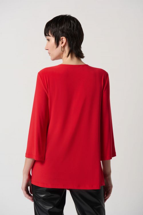 Joseph Ribkoff Magma Red Bell Sleeves Asymmetrical Tunic Style 231173