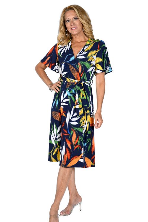 Frank Lyman Navy/Orange Knit Wrap Dress Style 231233