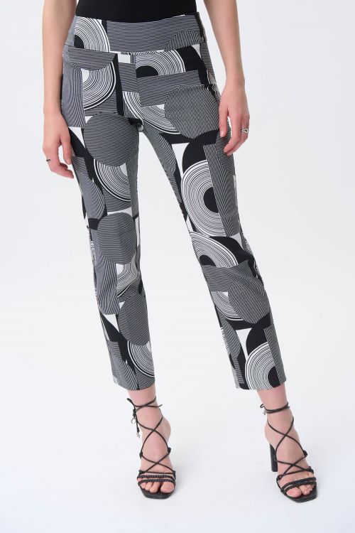 Joseph Ribkoff Vanilla/Black Geometric Print Millennium Cropped Pants Style 231270