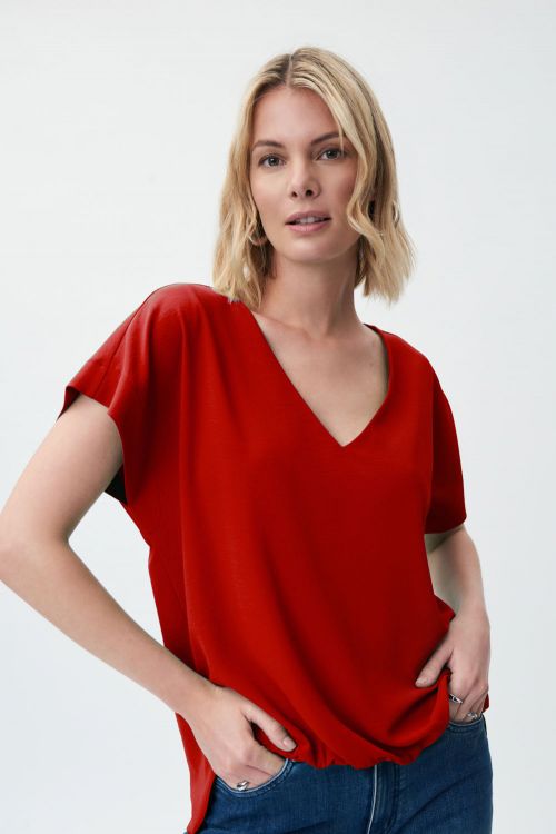 Joseph Ribkoff Magma Red V-Neck Top Style 231291