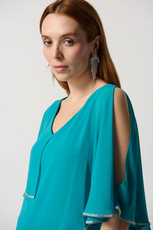 Joseph Ribkoff Ocean Blue Chiffon Poncho-Style V-Neck Top Style 231720