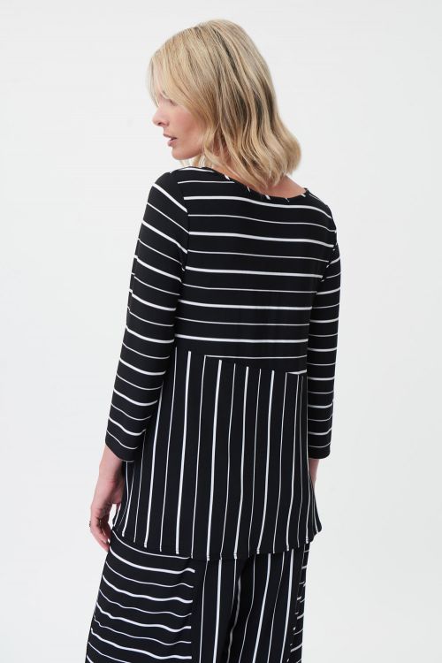 Joseph Ribkoff Black/White Striped Knit Asymmetrical Tunic Style 232005