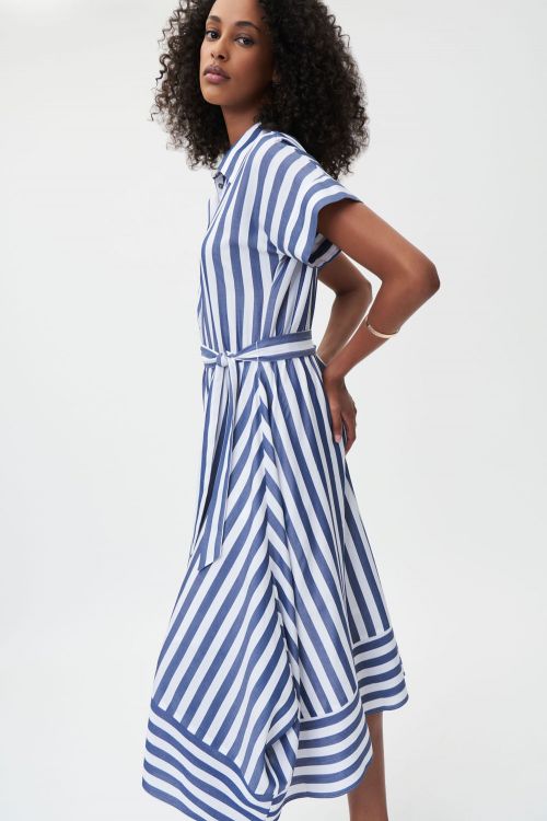 Joseph Ribkoff Blue/White Fit and Flare Striped Flowy Dress Style 232038