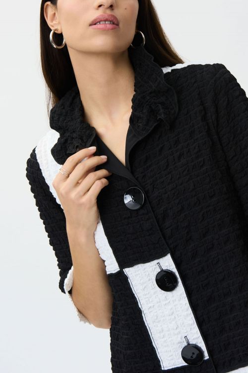 Joseph Ribkoff Black/White Color-Block Button-Down Jacket Style 232147