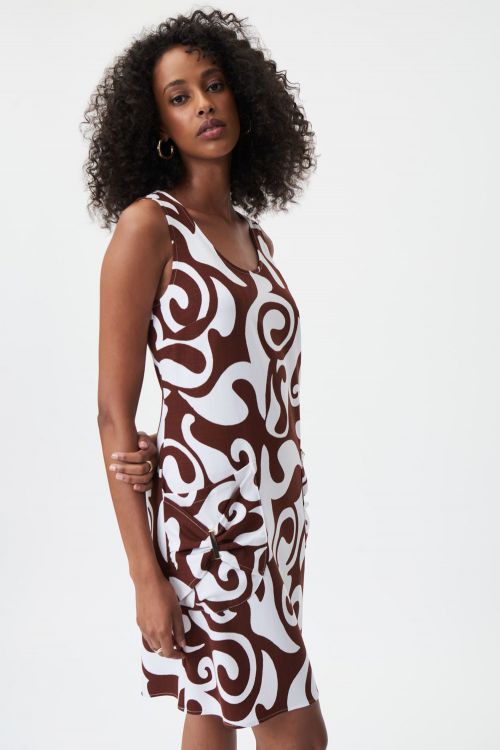 Joseph Ribkoff Brown/Vanilla Abstract Print Sleeveless Dress Style 232165