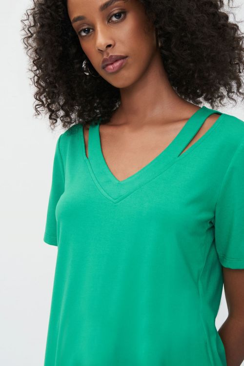 Joseph Ribkoff Foliage Short-Sleeve V-Neck Top Style 232219