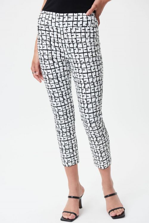 Joseph Ribkoff Vanilla/Black Geometric Print Cropped Pants Style 232261