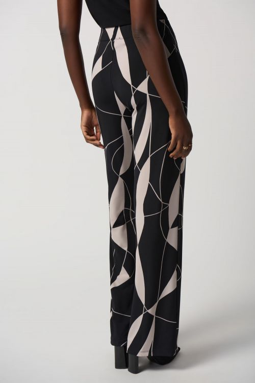 Joseph Ribkoff Black/Moonstone Abstract Print Wide-Leg Pants Style 233034