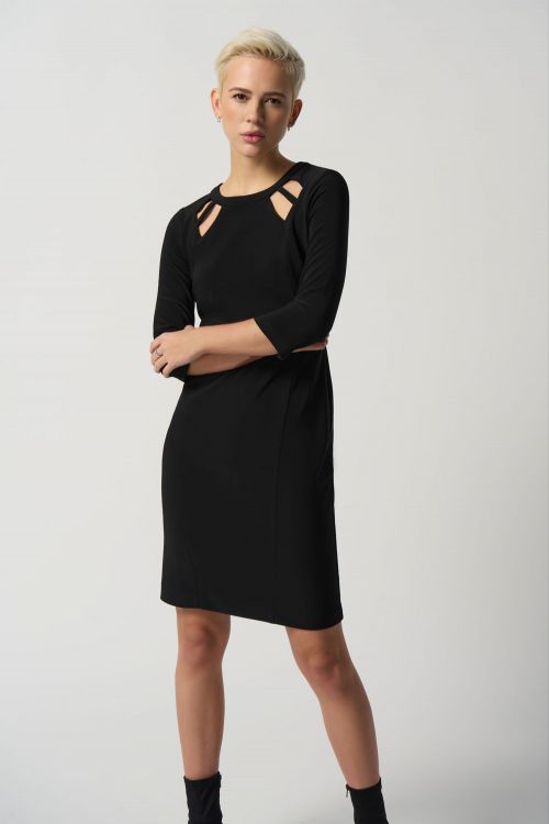 Joseph Ribkoff Black Keyhole Neckline Sheath Dress Style 233040