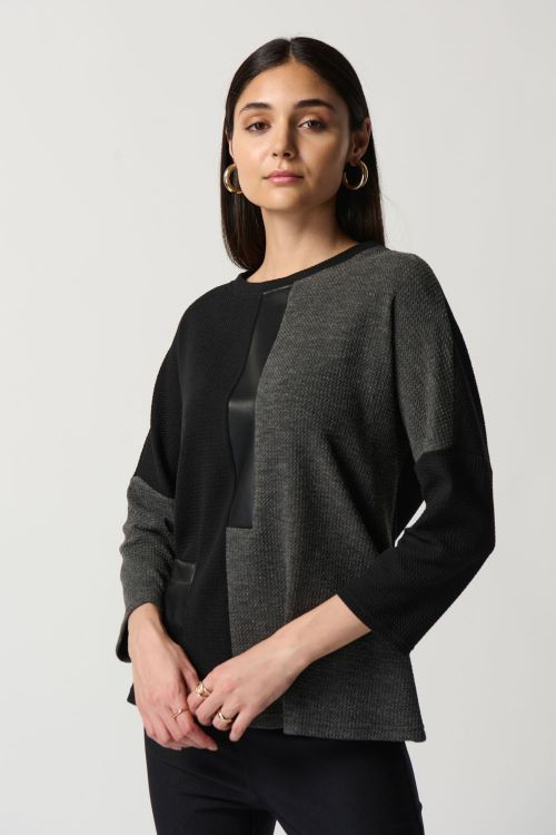 Joseph Ribkoff Black/Grey Boxy Colour-Block Top Style 233055