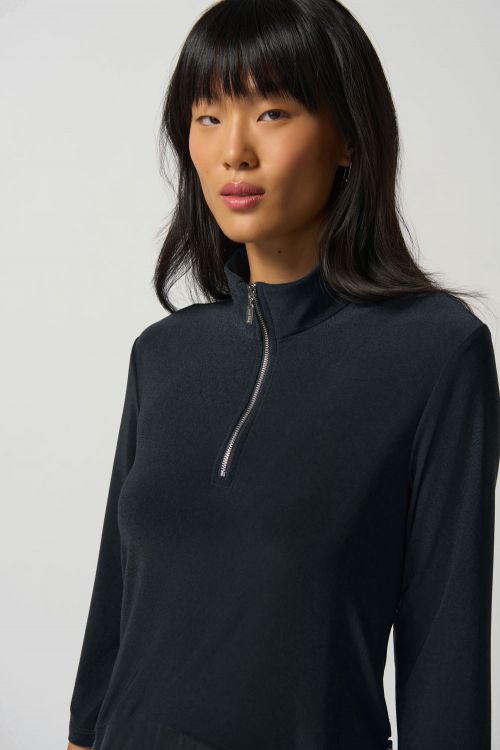 Joseph Ribkoff Black Half-Zip Cocoon Dress Style 233074