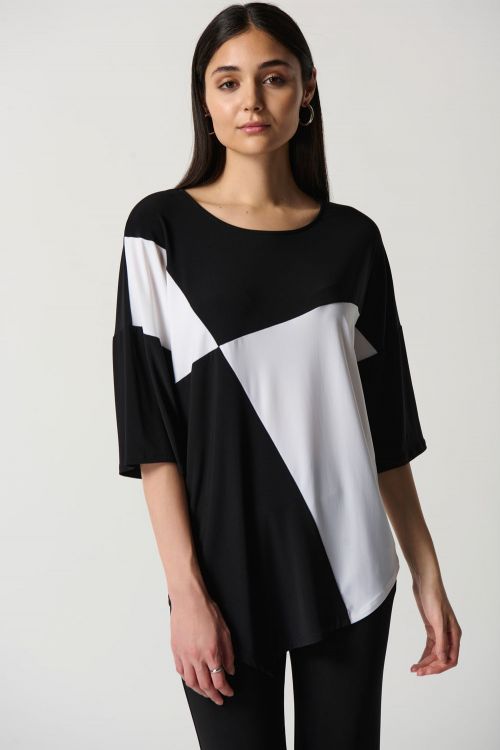 Joseph Ribkoff Black/Vanilla Colour-Block Tunic Style 233078