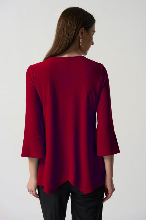 Joseph Ribkoff Lipstick Red Keyhole Neckline Bell Sleeve Top Style 233081