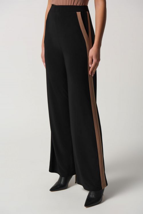 Joseph Ribkoff Black/Nutmeg Colour-Block Wide-Leg Pants Style 233102