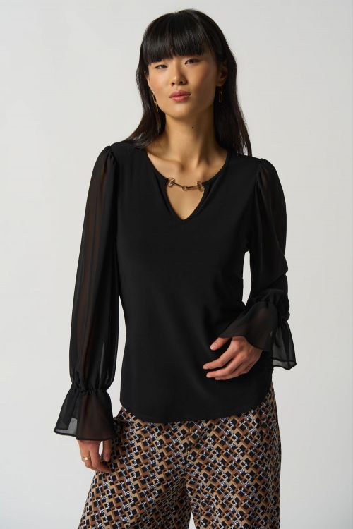 Joseph Ribkoff Black Ruffle Sleeve Top Style 233111