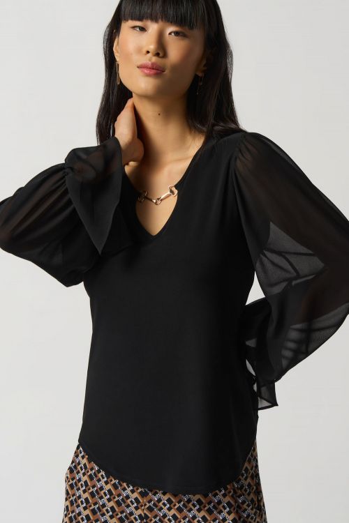 Joseph Ribkoff Black Ruffle Sleeve Top Style 233111