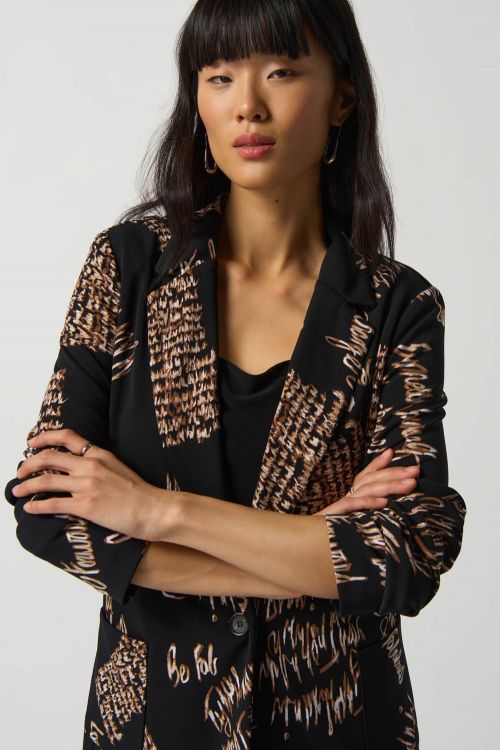 Joseph Ribkoff Black/Multi Wording Print Blazer Style 233121